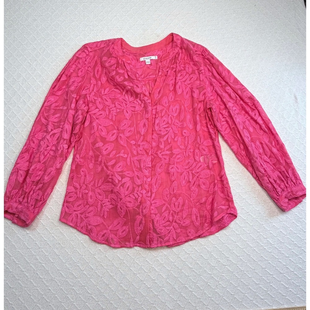 Chicos Pink Floral Embroidered Long Sleeve Blouse Size 1.5 US 10 570352433